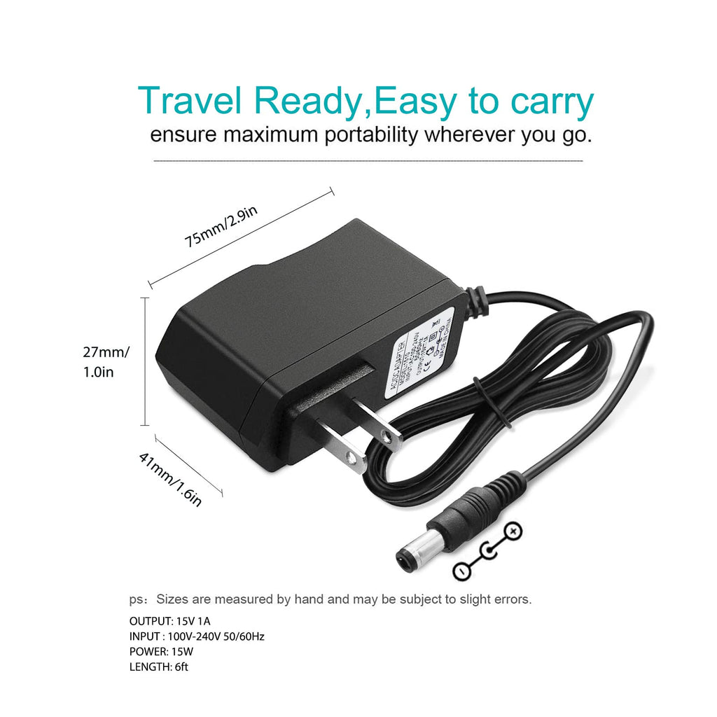 DC 15V 1A Adapter Charger Charging Cable Cord for Peak 450A 500A 600A 800A 1000A Auto Battery Booster Jump Starter, Compatible Beatit,Tacklife,Gooloo & More Portable Car Jump Starter