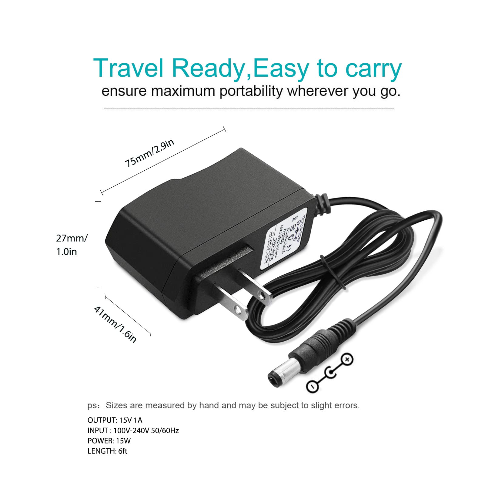 DC 15V 1A Adapter Charger Charging Cable Cord for Peak 450A 500A 600A 800A 1000A Auto Battery Booster Jump Starter, Compatible Beatit,Tacklife,Gooloo & More Portable Car Jump Starter
