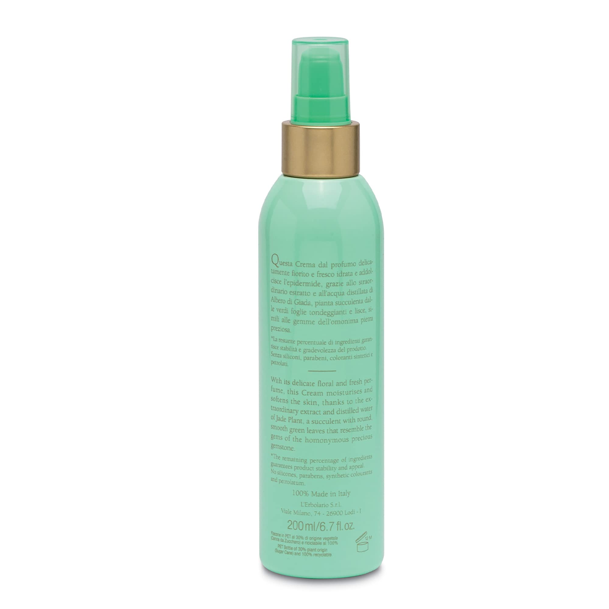 L’Erbolario Jade Plant Fluid Body Cream - Moisturizing Cream for Dry Skin - Jade Plant Extract - With Coconut, Shea Butter, and Vitamin E - 6.7 oz