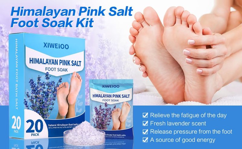 XIWEIOO 20 Pack Himalayan Pink Salt Feet Soak lavender foot soaking Pedicure kit Supplies for Foot Spa Foot Soak Salts with Epsom Salt for Soaking Lavender Pedicure kit Callus Remover