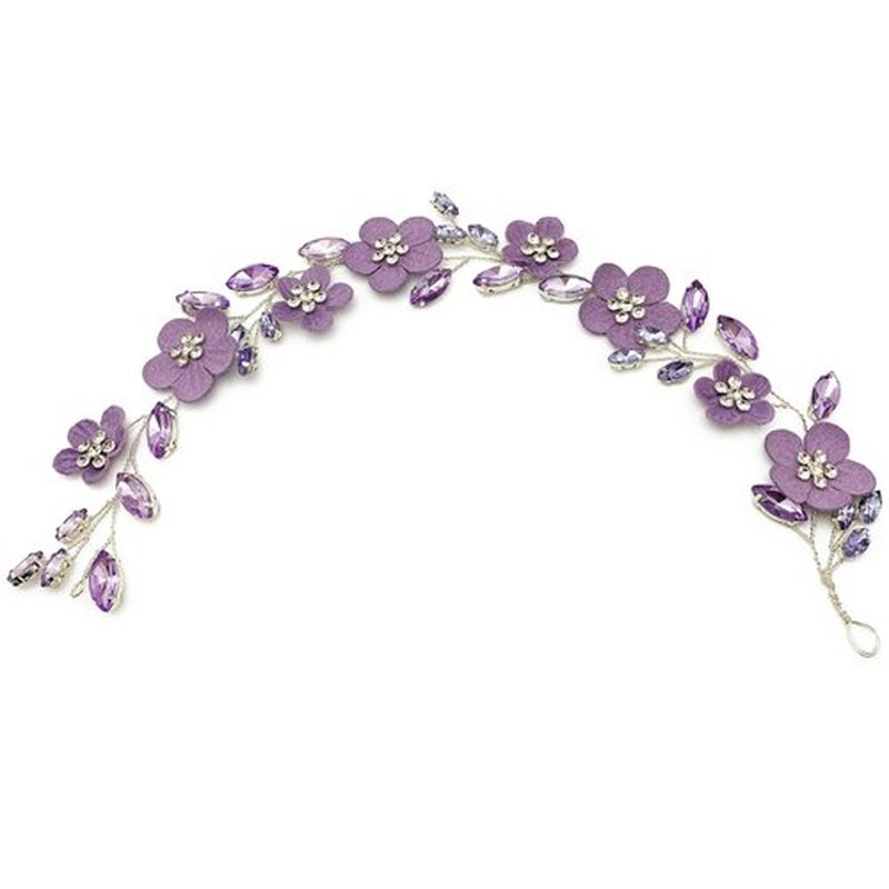 PrettyLife Bridal Purple Flower Headpiece Wedding Party Rhinestone Floral Silver Vine Hair Pieces Accessories for Women Girls