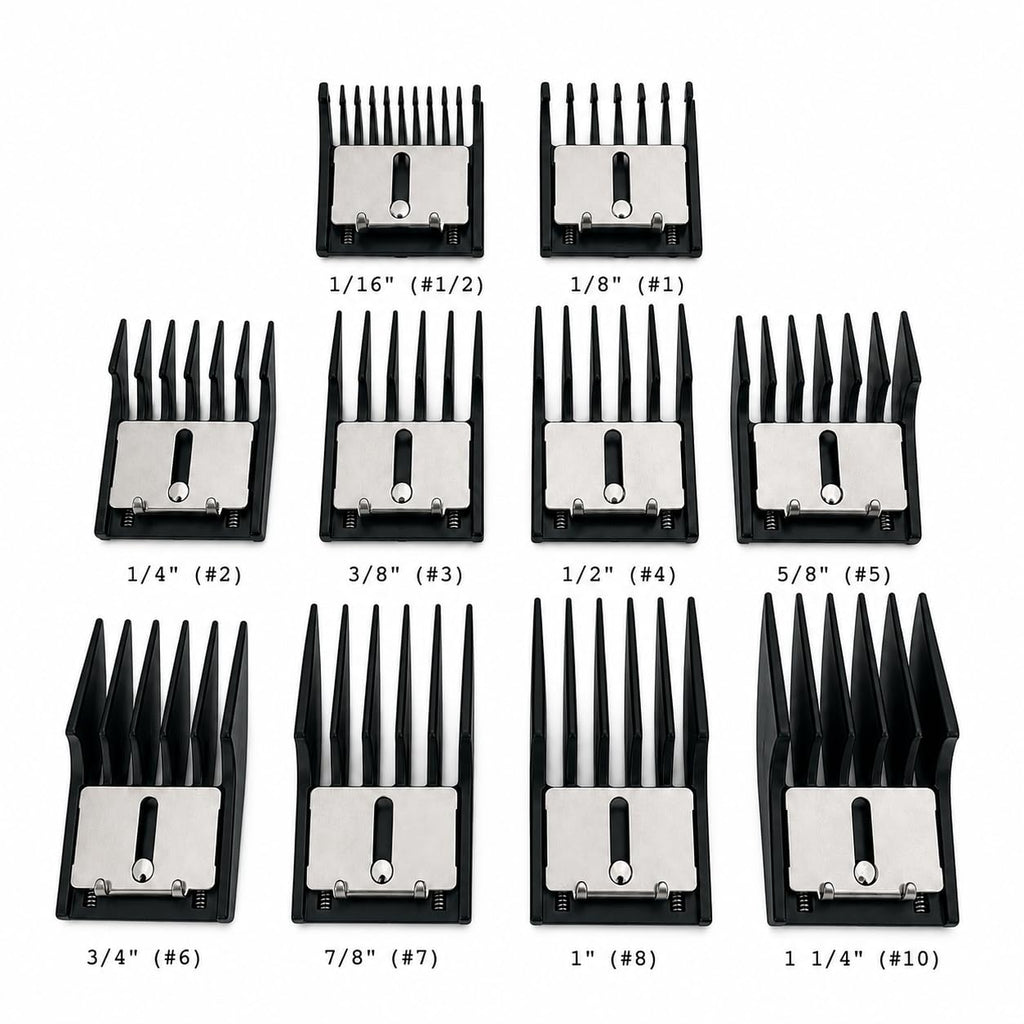 Miaco 10 Piece Universal Clipper Guide Comb Guard Set Compatible with Full Size Clippers Oster Classic 76, Oster A5, Andis AG, Andis BG, Wahl Senior