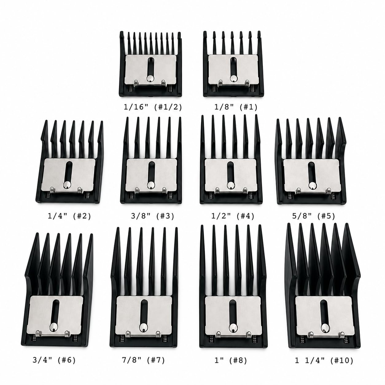 Miaco 10 Piece Universal Clipper Guide Comb Guard Set Compatible with Full Size Clippers Oster Classic 76, Oster A5, Andis AG, Andis BG, Wahl Senior