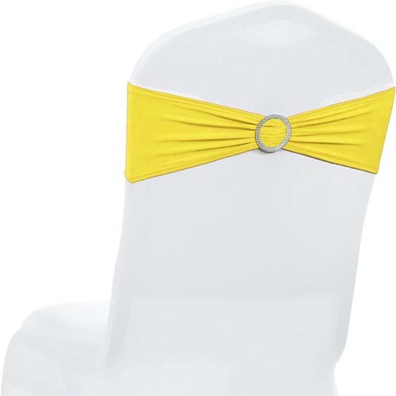 MDS Spandex Chair Sashes - Universal Fit Stretch Bands with Slider Bow for Wedding Decor | Yellow - Pack of 150