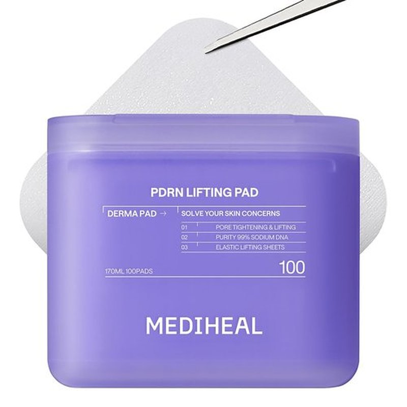 MEDIHEAL Toner Pads [PDRN] - Stretchable Lifting Pads with Squalane and Glutathione for Total Skin Care - Plant Based Rose PDRN - Wrinkle & Pore Care - Vegan Stretchable Lifting Fabric (100 Count)