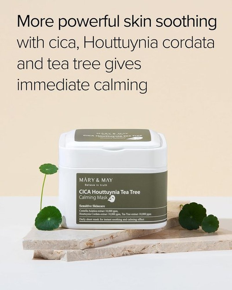 Mary&May CICA Houttuynia Calming Mask - Soothing & Moisturizing Daily Sheet Mask | 30 Hypoallergenic Sheets