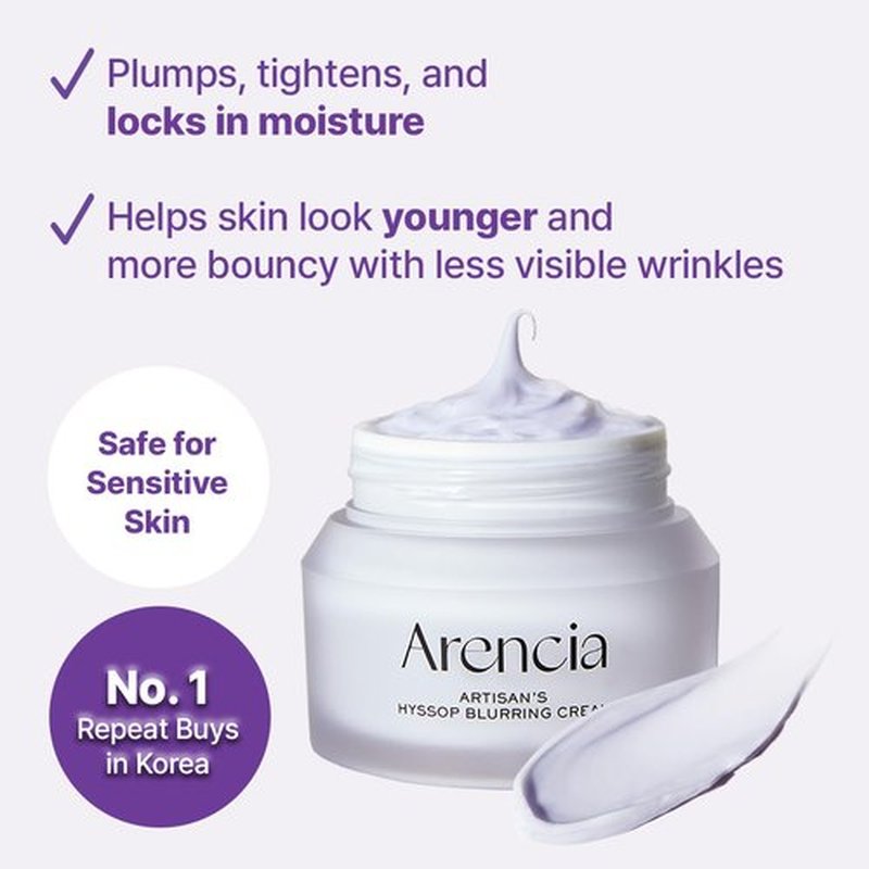 ARENCIA Hyssop Blurring Cream, Intense Collagen Face Moisturizer & Night Repair Cream for Anti-Aging, Nourishing Skin Barrier, Premium Korean Skincare, 1oz