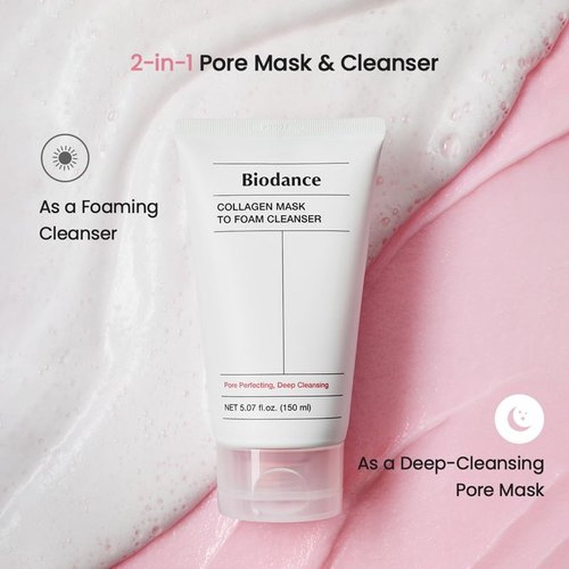 BIODANCE Collagen Mask To Foam Cleanser, 2-in-1 Pore Care and Hydrating Foaming Facial Cleanser for Sensitive Skin, Gentle Face Wash, Korean Skin Careㅣ5.07 fl. oz. (150 ml)