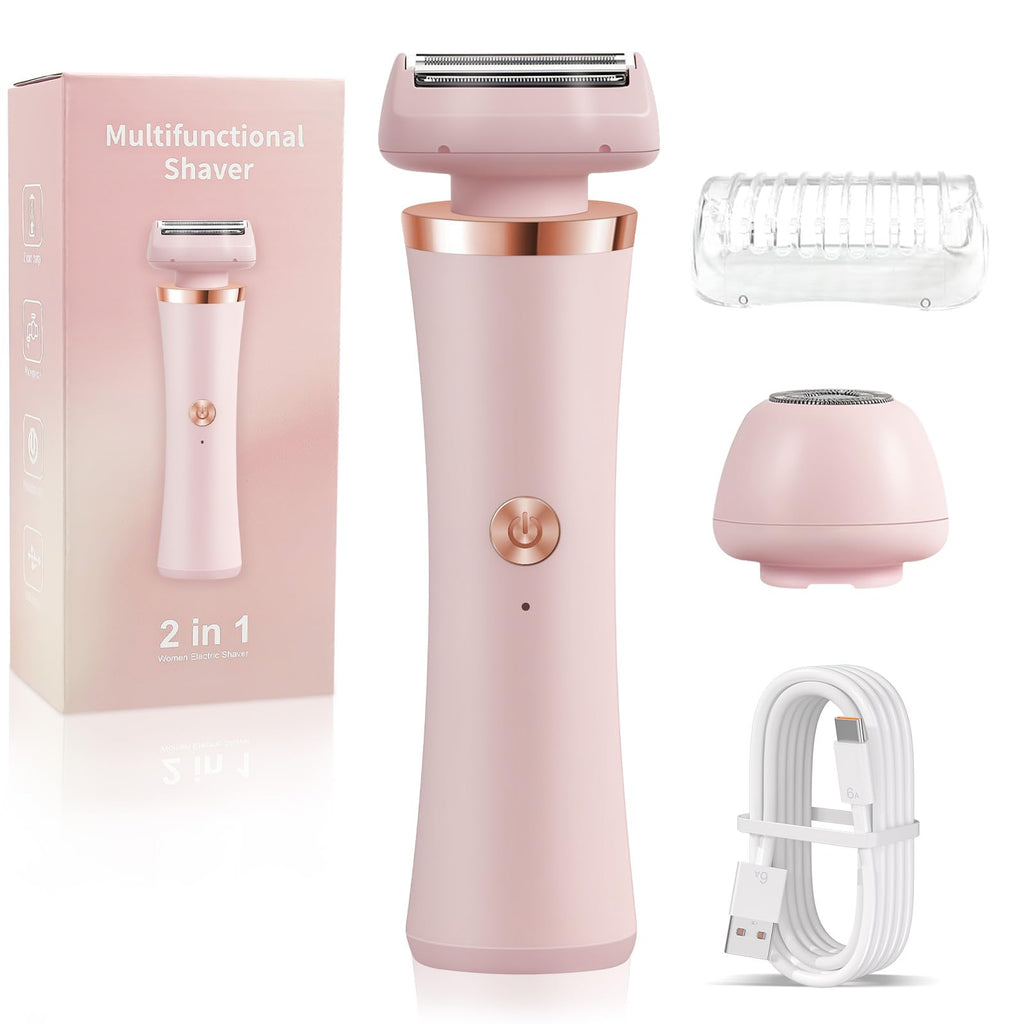 2-in-1 IPX7 Waterproof Wet Dry Bikini Shaver, Painless Wireless USB Rechargeable Portable Groomer for Women & Men Body Face