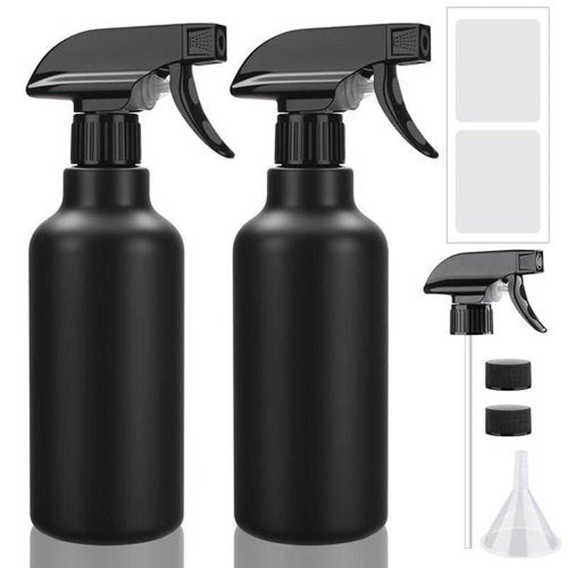 Skiennix 16.9oz Plastic Spray Bottles - Heavy Duty for Hair Mist & Cleaning Solutions | 2 Pack (Black)