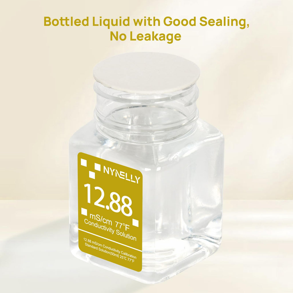 Nynelly 12.88 mS/cm Calibration Solution, Conductivity Salt Standard Buffer Solution for Salinity Tester, EC Meter, TDS Meter, Pool Salt Tester, Precise and Easy Calibration,3 Bottles of 50 ml