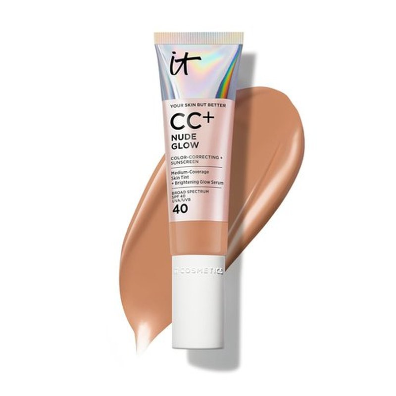 IT Cosmetics CC+ Nude Glow Foundation - Medium Coverage with SPF 40, 2% Niacinamide & Hyaluronic Acid, 24H Hydration for Normal to Dry Skin - 1.08 fl oz
