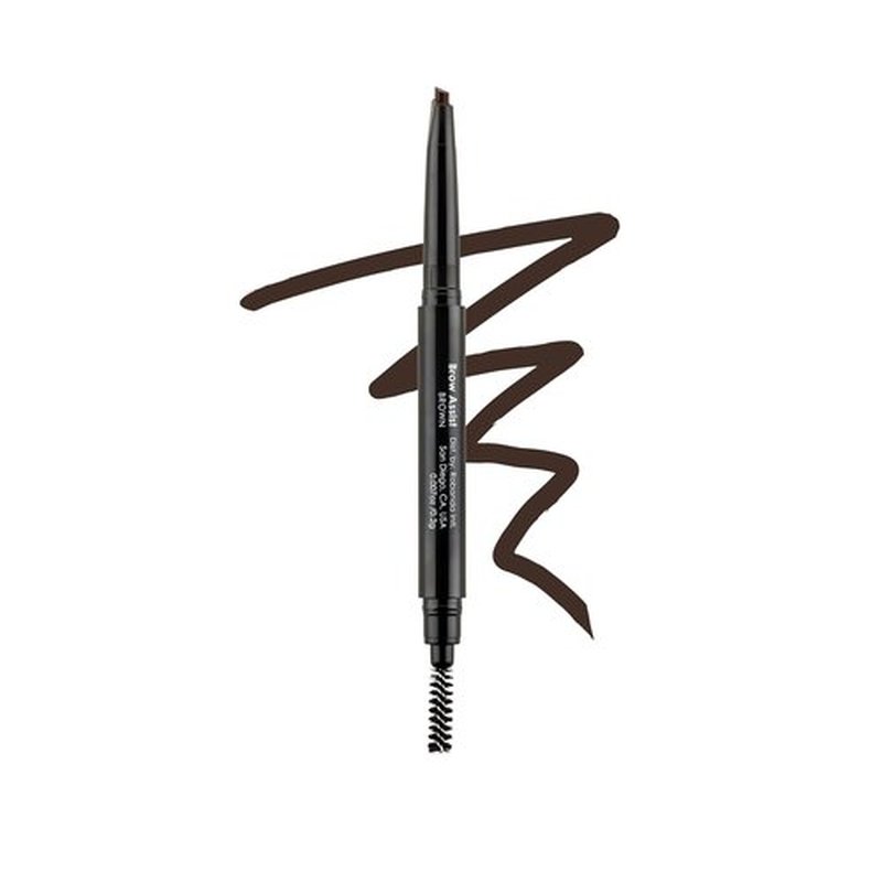 Bodyography Brow Assist - Brown Triangular Tip Eyebrow Pencil with Built-In Spoolie | Defines & Fills Brows | Vegan Formula with Castor & Coconut Oil