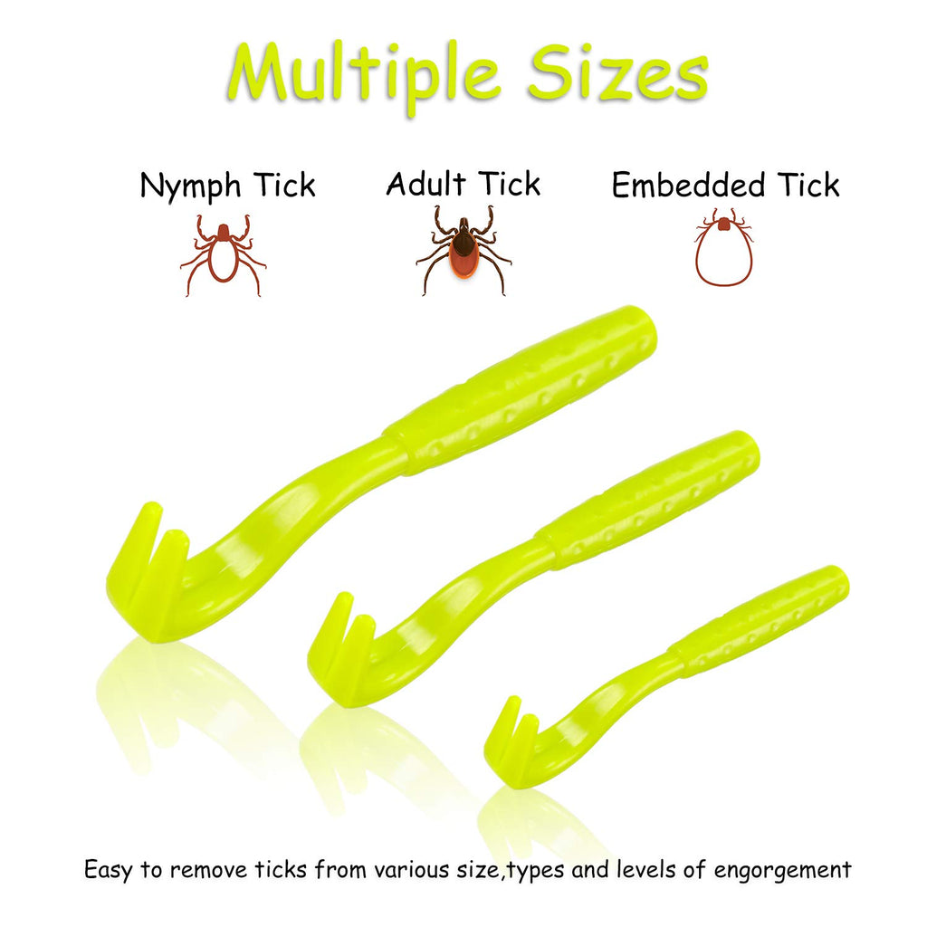 Boao 7 Pcs Tick Removal Tool Kit, Include 3 Plastic Removers, 3 Stainless Steel Tweezers with Comb for Dog and Cats(Fluorescent Green)