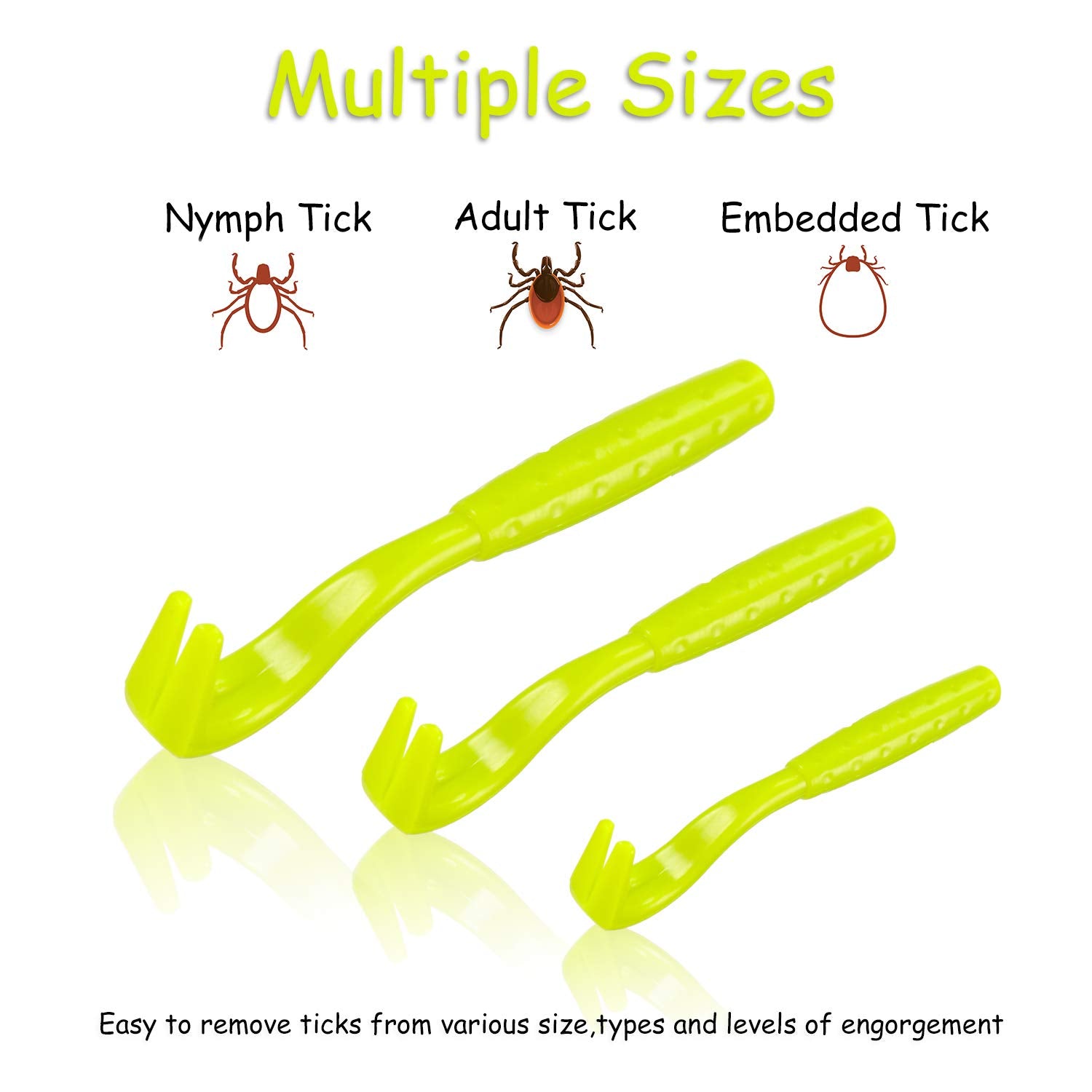 Boao 7 Pcs Tick Removal Tool Kit, Include 3 Plastic Removers, 3 Stainless Steel Tweezers with Comb for Dog and Cats(Fluorescent Green)