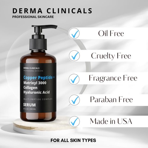 Copper Peptide + Matrixyl 3000, Collagen, Hyaluronic Acid Serum for face, Multi Peptide Firming and Plumping Serum, Anti-Wrinkle, Anti-Aging Face Serum - 8oz
