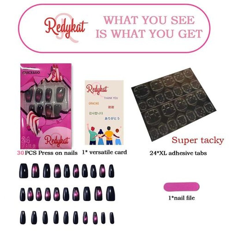 Redykat 30PCS Handmade Glossy Short Coffin Press On Nails, Cat Eye Press on Nails, Salon Quality Nail art, Magnetic Acrylic Fake Nails, False Nails (Chase the Moon)