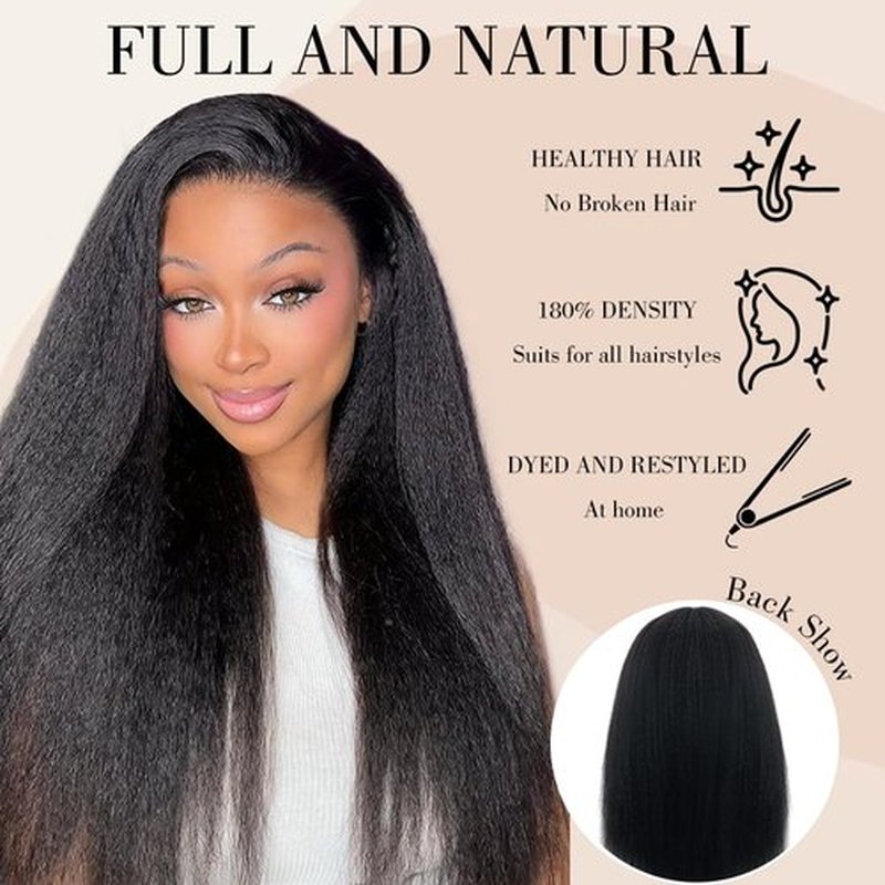 Goulus Kinky Straight V Part Wig Human Hair 18 Inch V Part Wig For Women with Drawstring 180% Density Upgrade Glueless U Part Wig No Leave Out No Sew In Kinky Straight Human Hair Wigs Natural Black