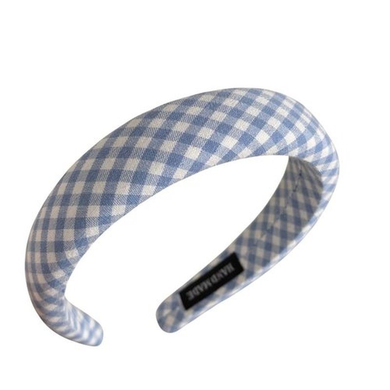 CAUDIO Blue White Striped Knotted Headbands for Women Top Knot Plaid Gingham Hairband Makeup Face Wash Hair Styling Accessories (Blue White)