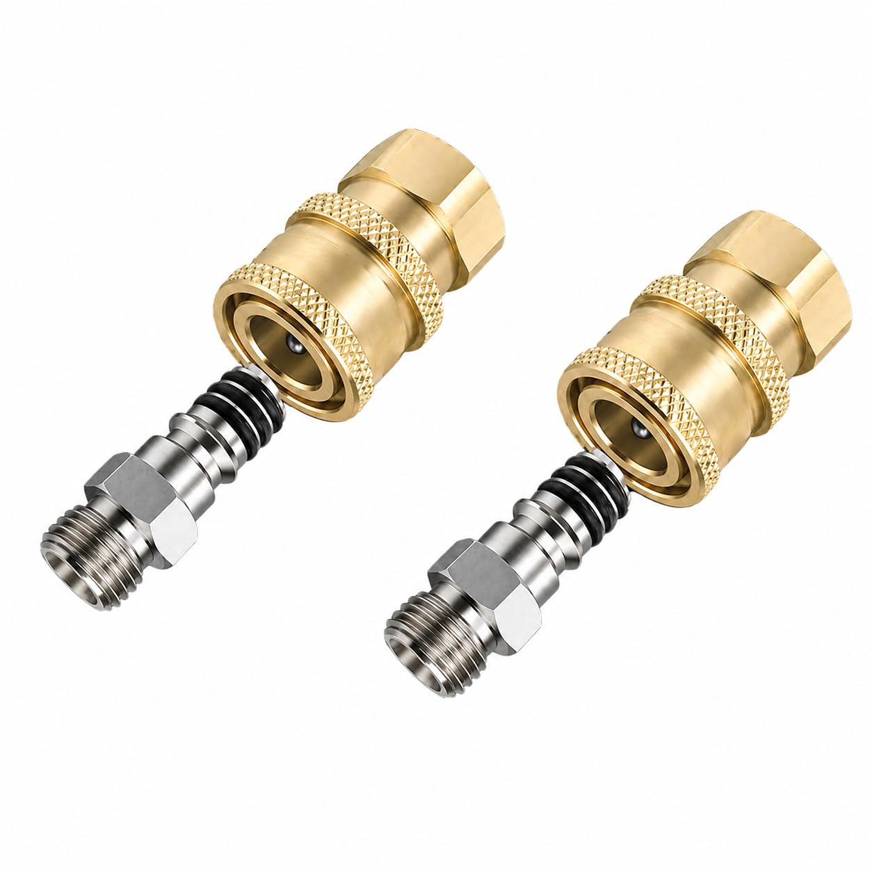 Airless Paint Sprayer Quick Connect Coupler 2-Pack, 1/4 Inch Stainless Steel or Brass Adapter, High Pressure Leak-Free Connector for Spray Gun Hose (Brass Finish)