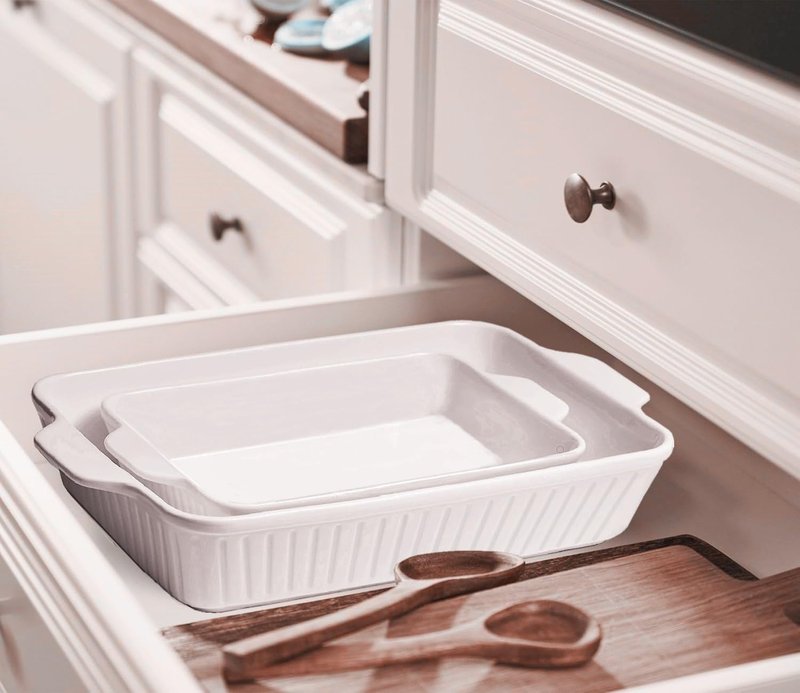 Ceramic Baking Dish Set - 2-Piece Rectangular Casserole Pans | 4.4QT & 1.8QT, Oven Safe, White