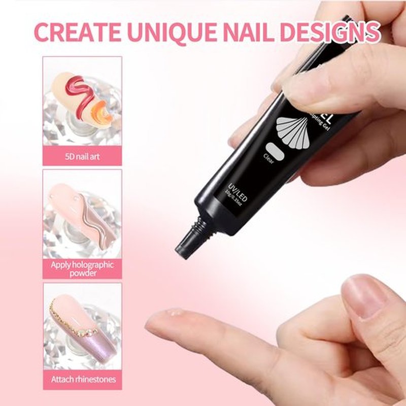 5D Nail Sculpting Gel 3PC-Set, 3D Gel Nail Art & Sculpting Glue for Tips Nail Charms,With Chrome Powder for Drawing, Rhinestone Glue for Nails