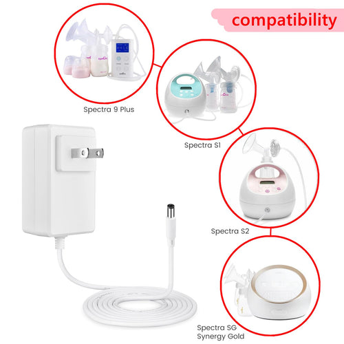 12V Charger Compatible with Spectra Breast Pump S2 S1, 6ft Power Cord Replacement fit for Electric Breast Pump S1 / S2 / S3 Pro / SPS100 / SPS200 / 9 Plus / M1 AC to DC Power Supply Adapter