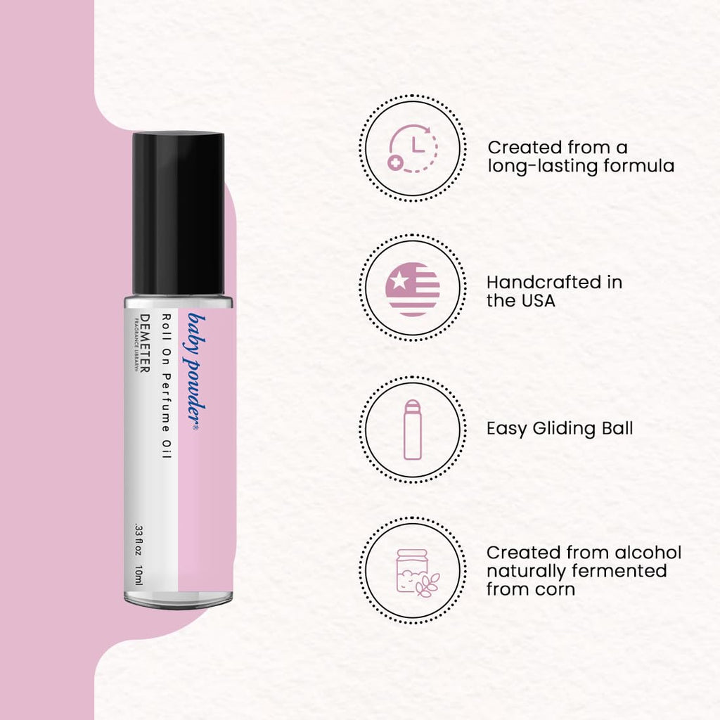 DEMETER Baby Powder Roll On Perfume Oil, 0.33 Oz, Long-Lasting