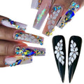 Handmade 12Pcs -3D -Acrylic White Apricot -Flowers -for -Nails Long Size L, XL, XXL, Flower Nail Charms Rhinestones, Floral Gems Kit Accents for Crafts and Designs -HaFloNa