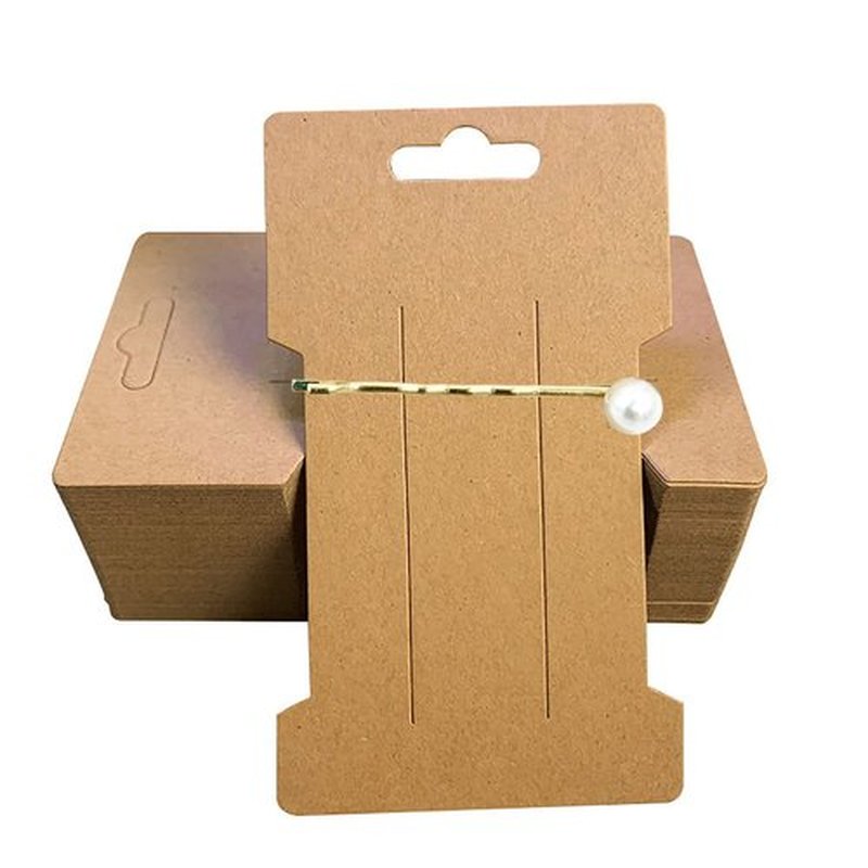 Doromy Hair Clip Display Cards, 200 Pcs Kraft Paper Hair Barrettes Display Holder, Cards for Hair Clips Displaying Organizing Packaging, 6.6X11.5cm, White and Brown