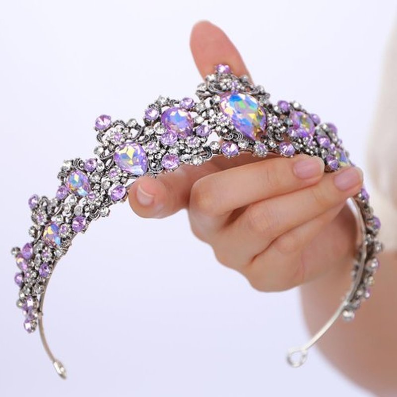 BERYUAN Bridal Baroque Purple Crystal Silver Headpiece Silver Princess Wedding Headband Royal Shiny Colorful Crystal Rhinestone Hair Costume for Women (purple)