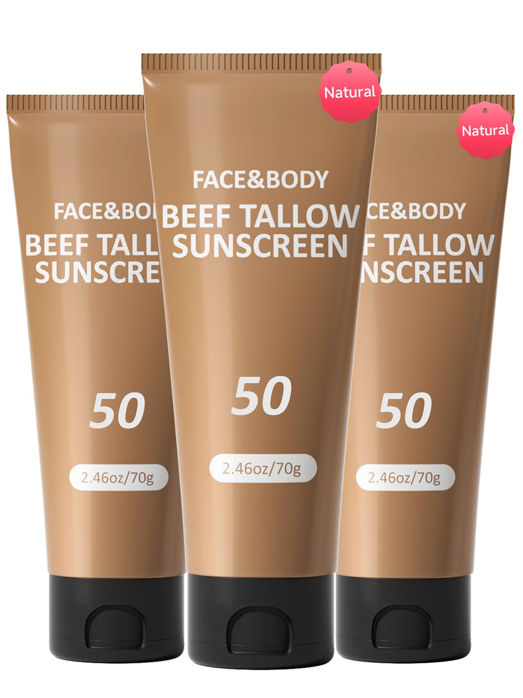 Beef Tallow Sunscreen, Sunscreen for Face, Natural Reef Safe Sunblock for Face Body, Non Greasy Clean Travel Sun Screen Sunblock for Sunmmer Outdoor Travel, 3 Packs