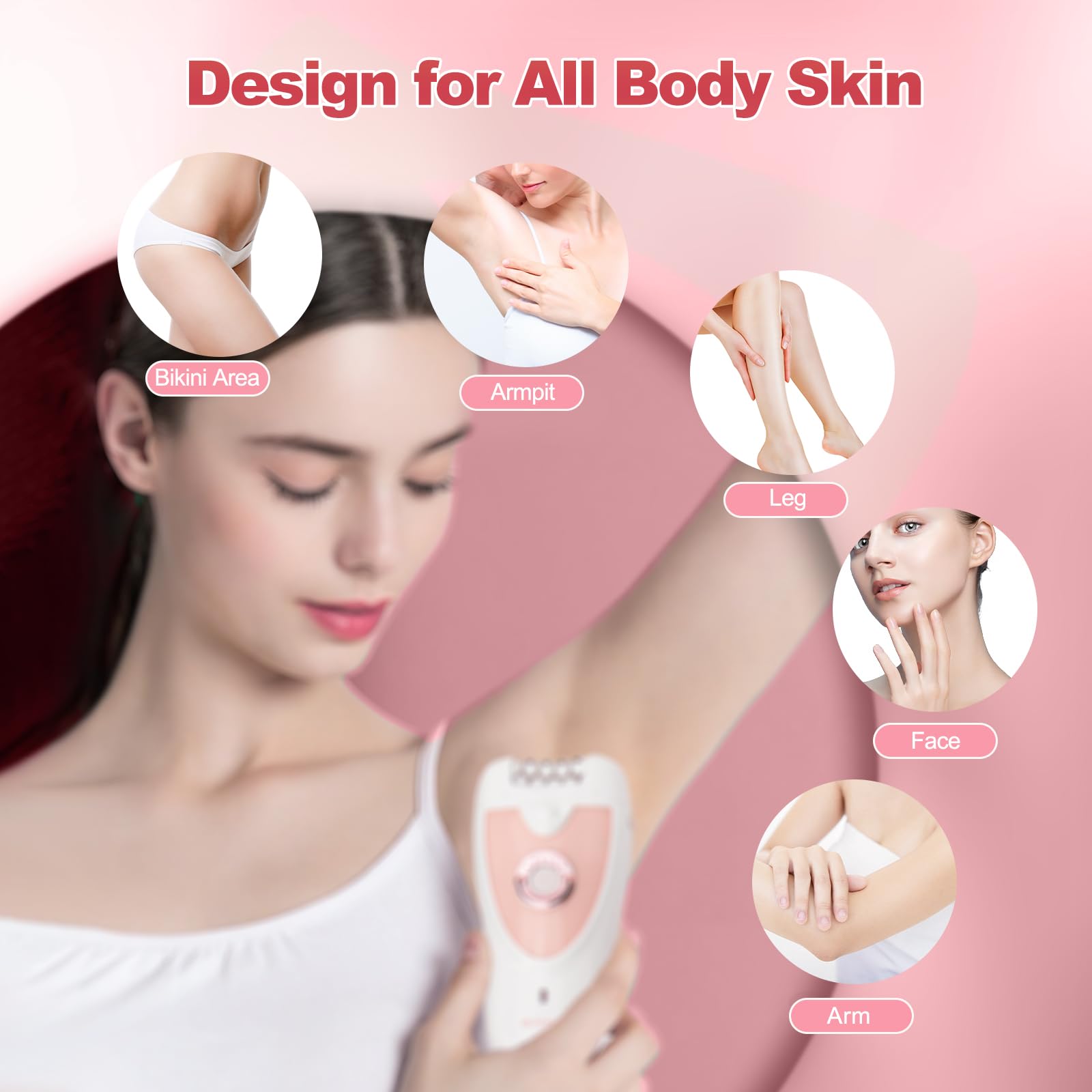 Epilator for Women,2 in 1 Hair Removal for Women Face,Rechargeable Hair Remover Device Smooth Glide Epilator for Bikini, Face, Arm, Legs, Armpits(Pink2026)