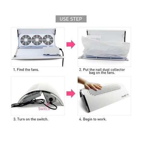 Rolabling Nail Dust Collector Suction Extractor - Powerful Vacuum Cleaner with 3 Fans & 2 Dust Collection Bags for Acrylic Nail Salon