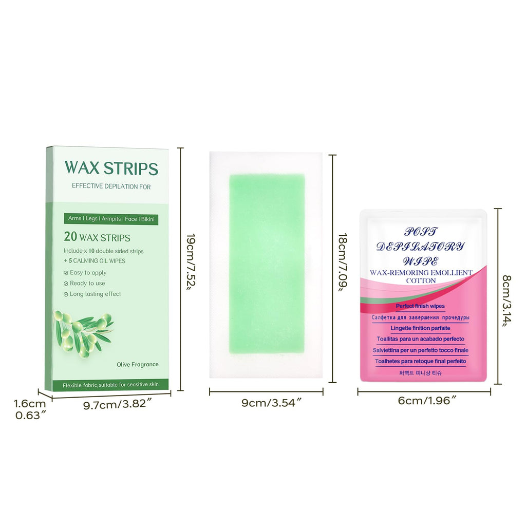 Wax Strips Body for Hair Removal – No Heat Body Waxing Strips for Legs, Arms, Underarms & Bikini Line | Large Wax Strips Body, Cut to Size | At-Home Waxing Solution | 18 Count & 5Calming Oil Wipes
