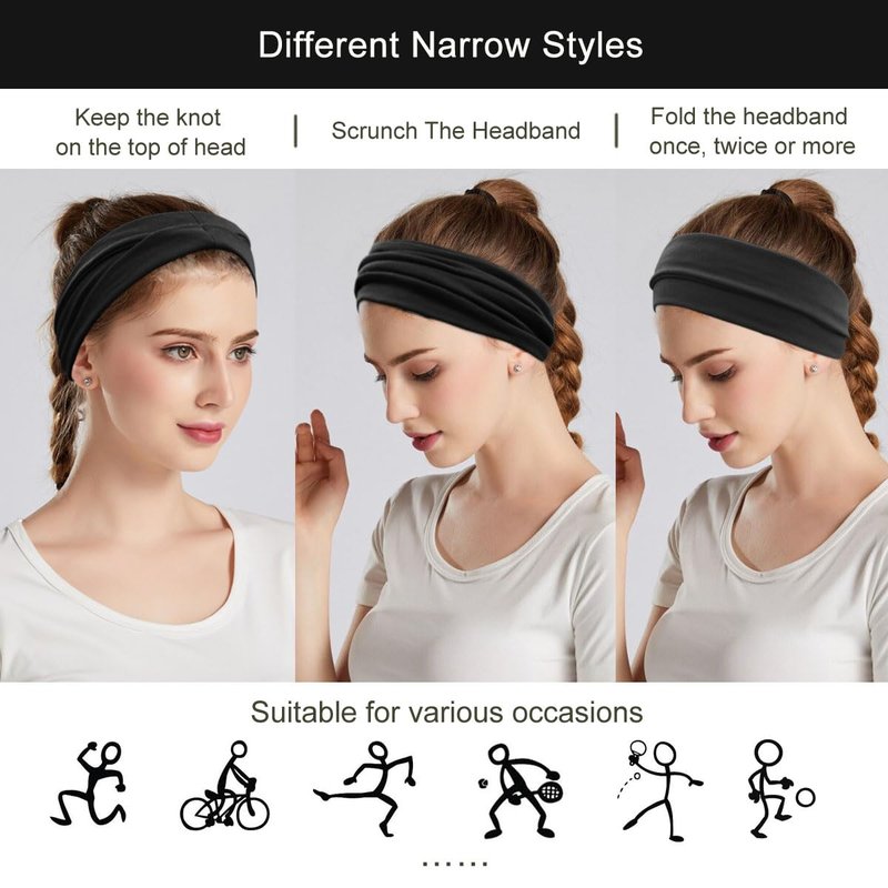 YONUF Fashion Headbands For Women Wide Headband Yoga Workout Head Bands Hair Accessories Black Band 6 Pack