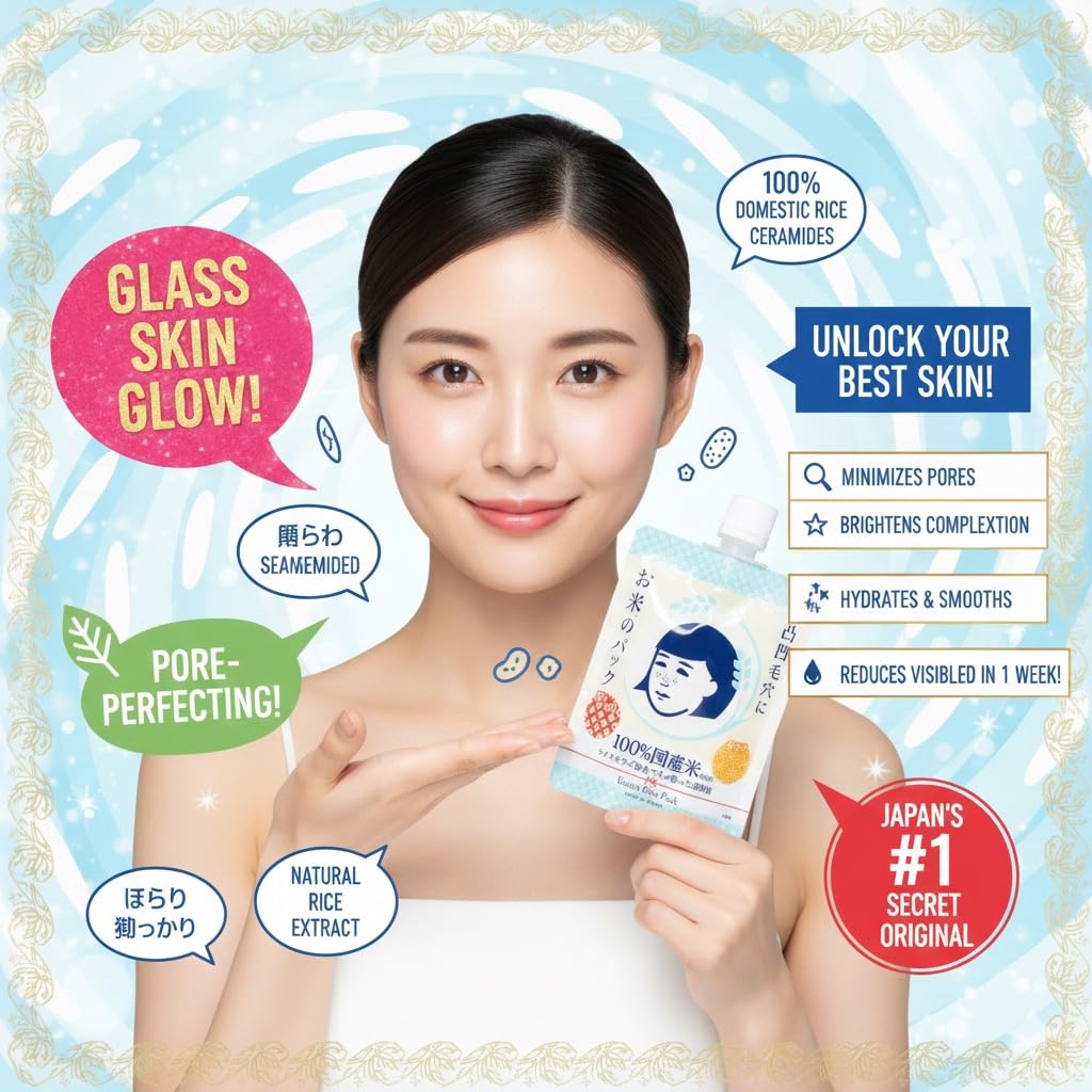 Keana Japanese Rice Face Mask – Pore Care Hydrating Wash-Off Mask with Rice Extract | Skin Smoothing & Moisturizing Facial Mask | Authentic Japanese Skincare 170g
