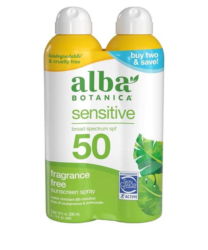 Alba Botanica Sensitive Sunscreen Spray SPF 50 - 10 Fl Oz | Pack of 2 for Ultimate Protection