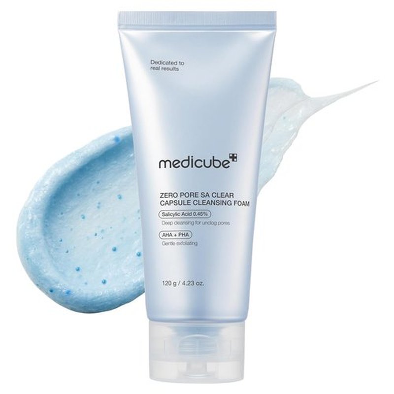 Medicube Facial Cleanser - Zero Pore Capsule Cleansing Foam | Gentle Daily Cleanser for Blackhead & Pore Care | AHA, BHA & PHA, 4.23 oz