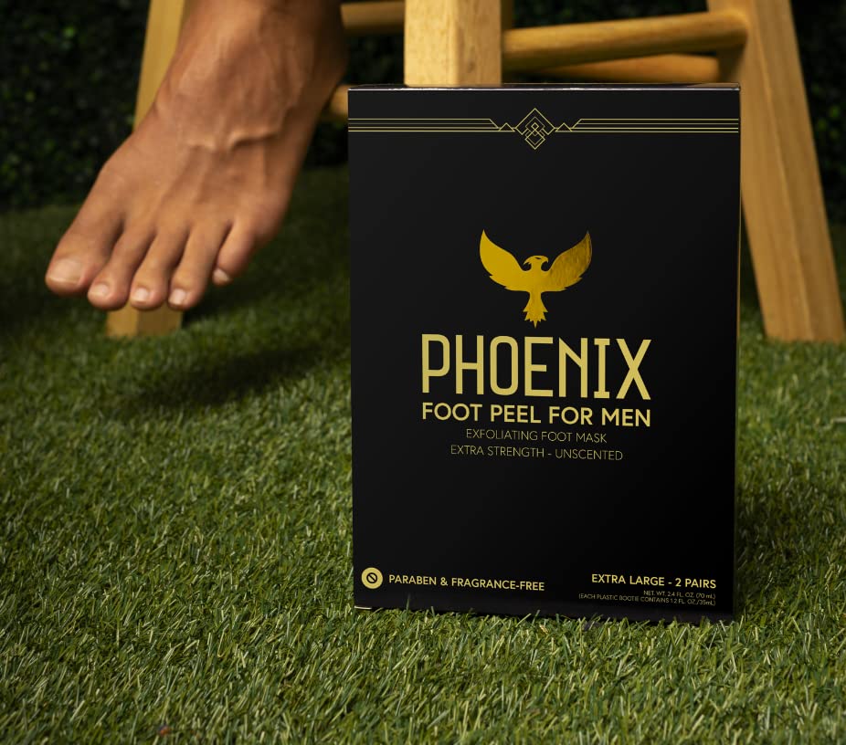 (Pack of 2) Phoenix Foot Peel for Men - Extra Large - Extra Strength - Exfoliating Dry Feet Treatment - Callus Remover - Unscented - Paraben and Fragrance Free