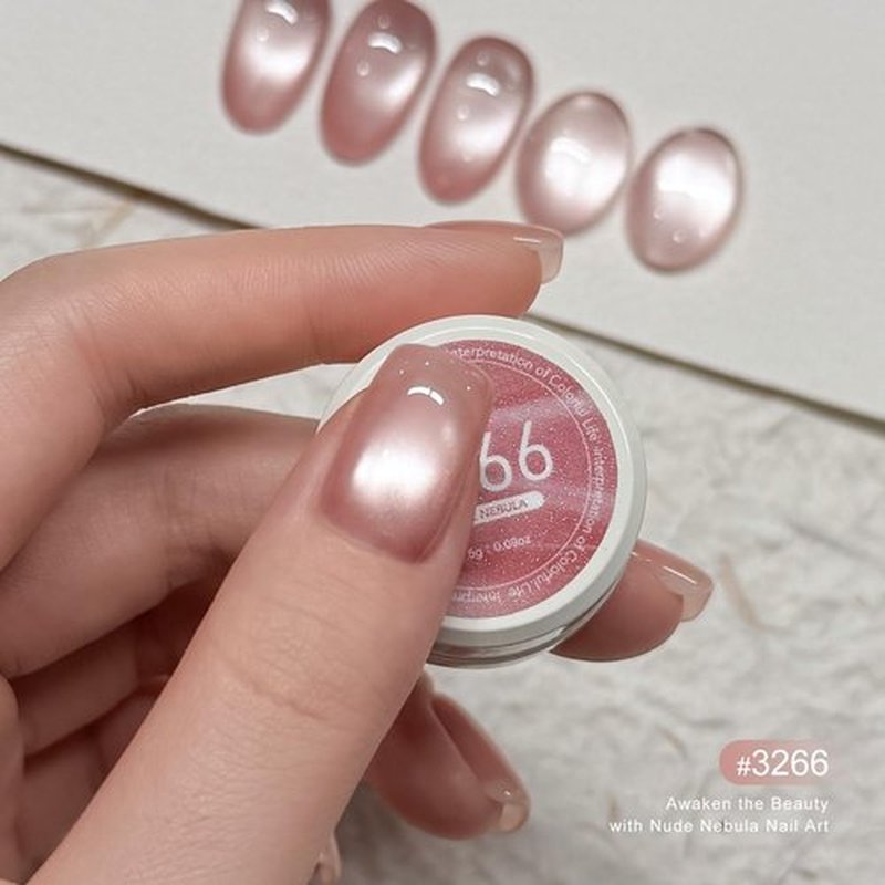 GAOY Sheer Nude Cat Eye Gel Nail Polish Set with Magnet, 6 Colors Jelly Pink Purple Gold Holographic Gel Polish, for Salon Manicure & Nail Art DIY at Home, Nude Nebula