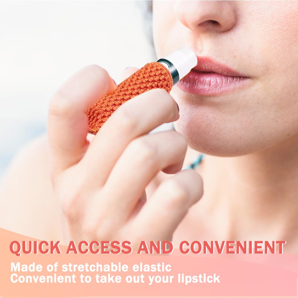 WK IEASON Lip Balm Holder Sleeve with Keychain Lipstick Sleeve Holder Tight-knit Elastic Holder (Black/blue/beige)