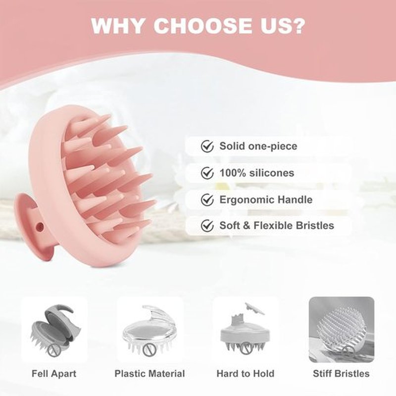 AIMIKE Scalp Massager Shampoo Brush - Soft Silicone Hair Scrubber for Dandruff & Hair Growth | Pink
