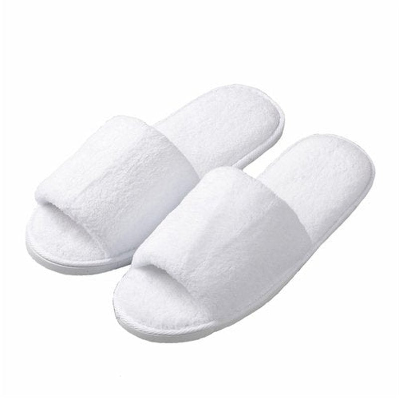 KHC-KHF Spa Slipper 5 Pairs of White Velvet Open Toe Slippers with Travel Bags Slippers Unisex for Guest Women Men for Spa Party Guest Hotel Travel Washable