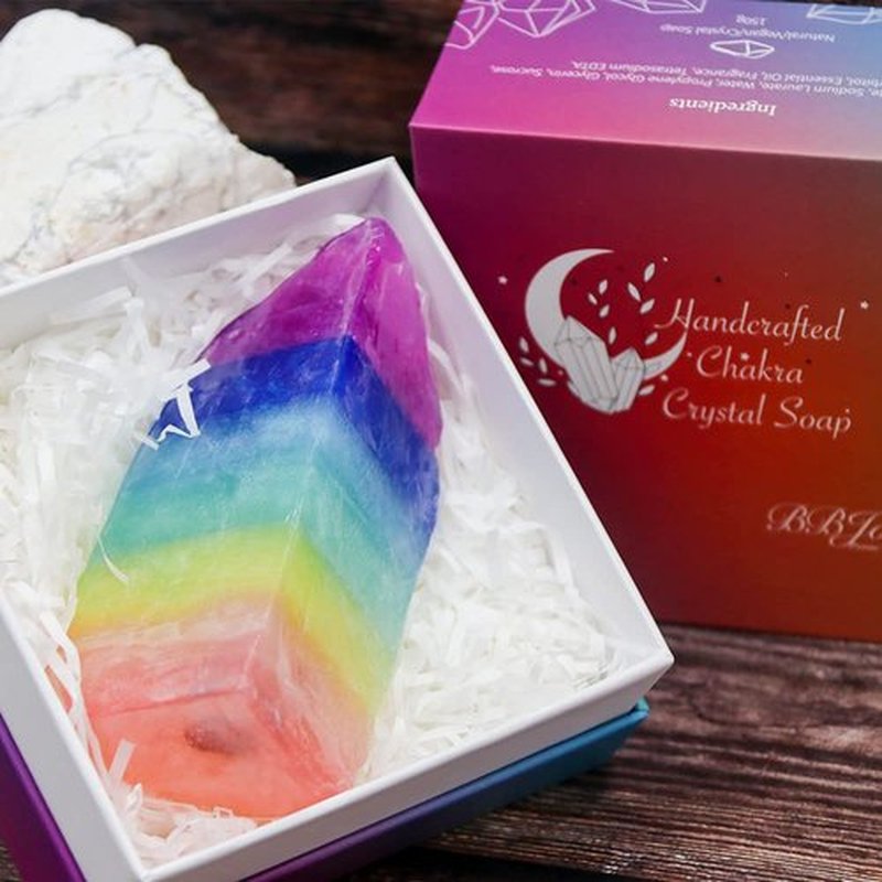 Crystal Chakra Soap Rock - Healing Crystals Gemstone Bar with Jasmine Essential Oil - Handmade Aromatherapy Skincare - Moisturizing Spiritual Gift for Women and Men