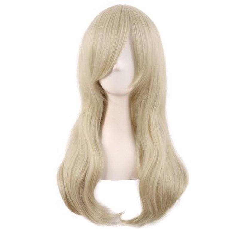 MapofBeauty 24 Inch/60 cm Side Bangs Stylish Long Great Wavy Curly Cosplay Party Wig (Blonde)