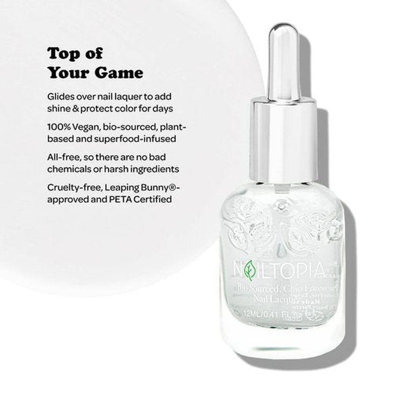 Nailtopia - Plant-Based Chip Free Top Coat - Non Toxic, Bio-Sourced, Long-Lasting, Strengthening Polish - Top Of Your Game (Clear) - 0.41oz