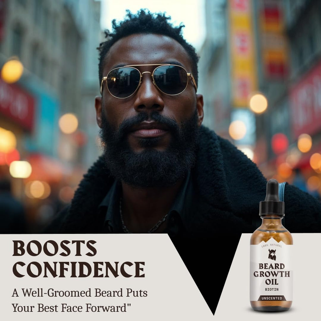 Striking Viking Beard Growth Oil with Biotin - 2 Fl Oz, Unscented - Thickening, Conditioning Biotin Beard Growth Serum for Men with Argan & Jojoba Oil - Facial Hair Serum for Men