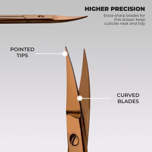 Premium Nail Scissors - Curved Manicure Scissors for Cuticles, Eyebrows, Nose Hair, Mustache & Beard - Stainless Steel, 3.6'' (Rose Gold)