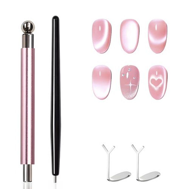 uadbau 4-Piece Cat Eye Magnet Set – Black Bead-Attracting Nail Magnet Pen & Heart-Shaped Magnet for Nails, Nail Magnets for Nail Art, Cat Eye Magnet for Nail Art, Perfect for Home DIY, Nail Art Design